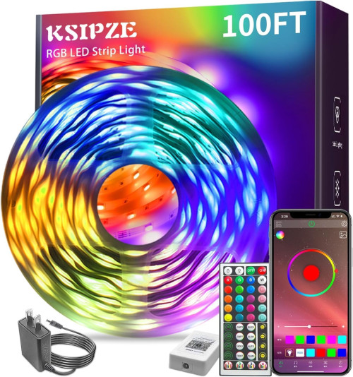KSIPZE 100ft Led Strip Lights RGB Music Sync Color Changing Led Lights with Smart App Control Remote