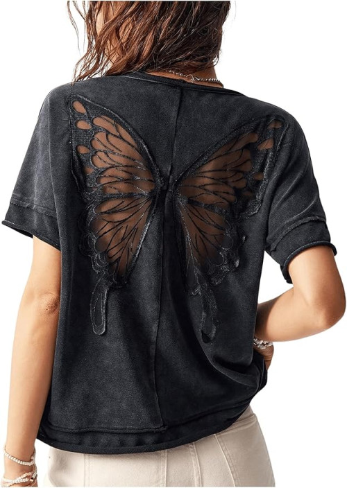 Milumia Women's Butterfly Cut Out Back T-Shirt